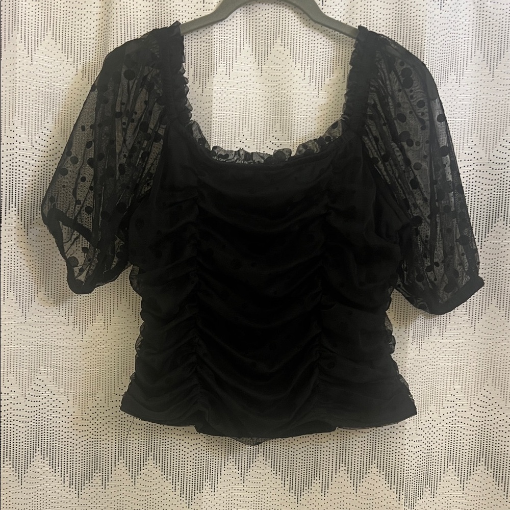Haute Monde Black Sheer Sleeve Blouse